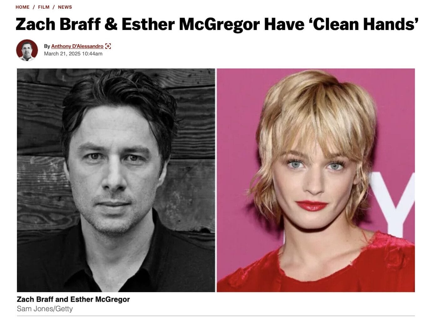 Zach Braff and Esther McGregor Have “Clean Hands”